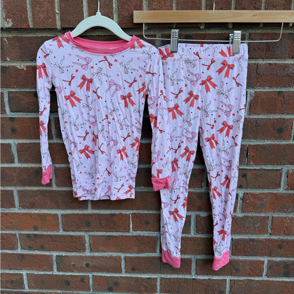 Miozing Ribbon Bow Bamboo Long Sleeve Pajamas Size 3-4 Toddler Girls